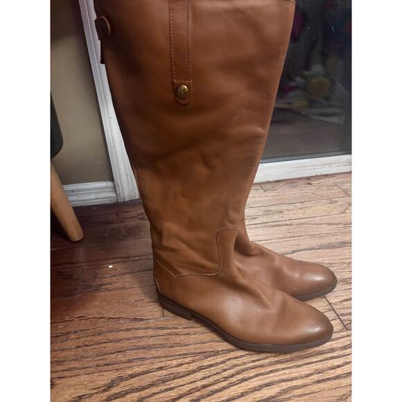 Sam Edelman Cognac Leather Knee-High Riding Boots | Gold Logo Detail | Women’s 9 - Picture 2 of 8